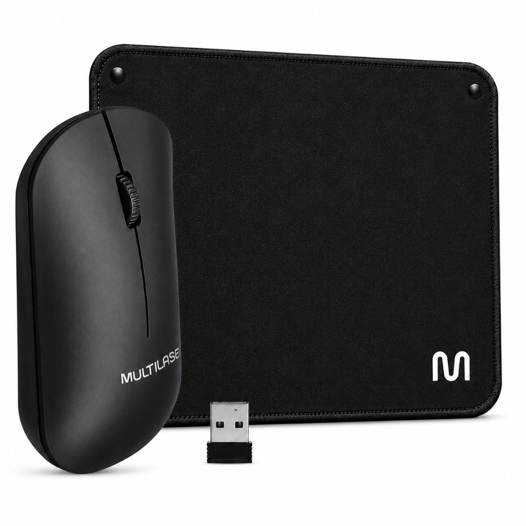 Kit Mouse Sem Fio Multilaser 1200 DPI + Mouse Pad Antiderrapante para PC Notebook