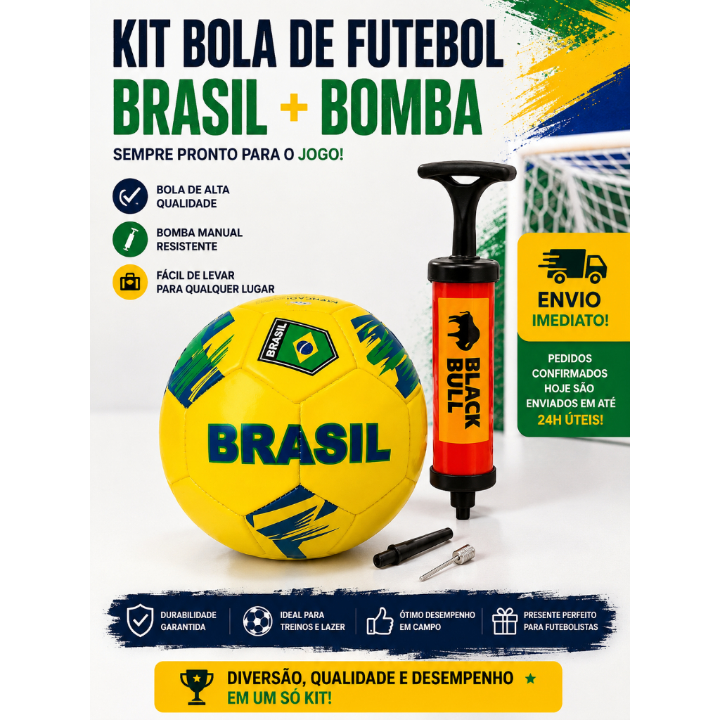 KIT Bola De Futebol Copa Do Mundo 2026 Tamanho 5 Jogo Brasil Seleção Brasileira + Bomba de Ar