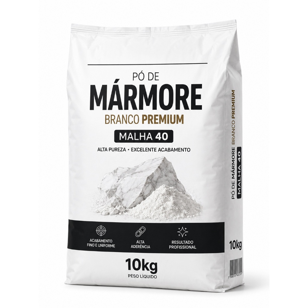 Pó de Mármore Branco Premium 10kg Malha 40 | Alta Pureza para Artesanato, Construção Civil e Decoração