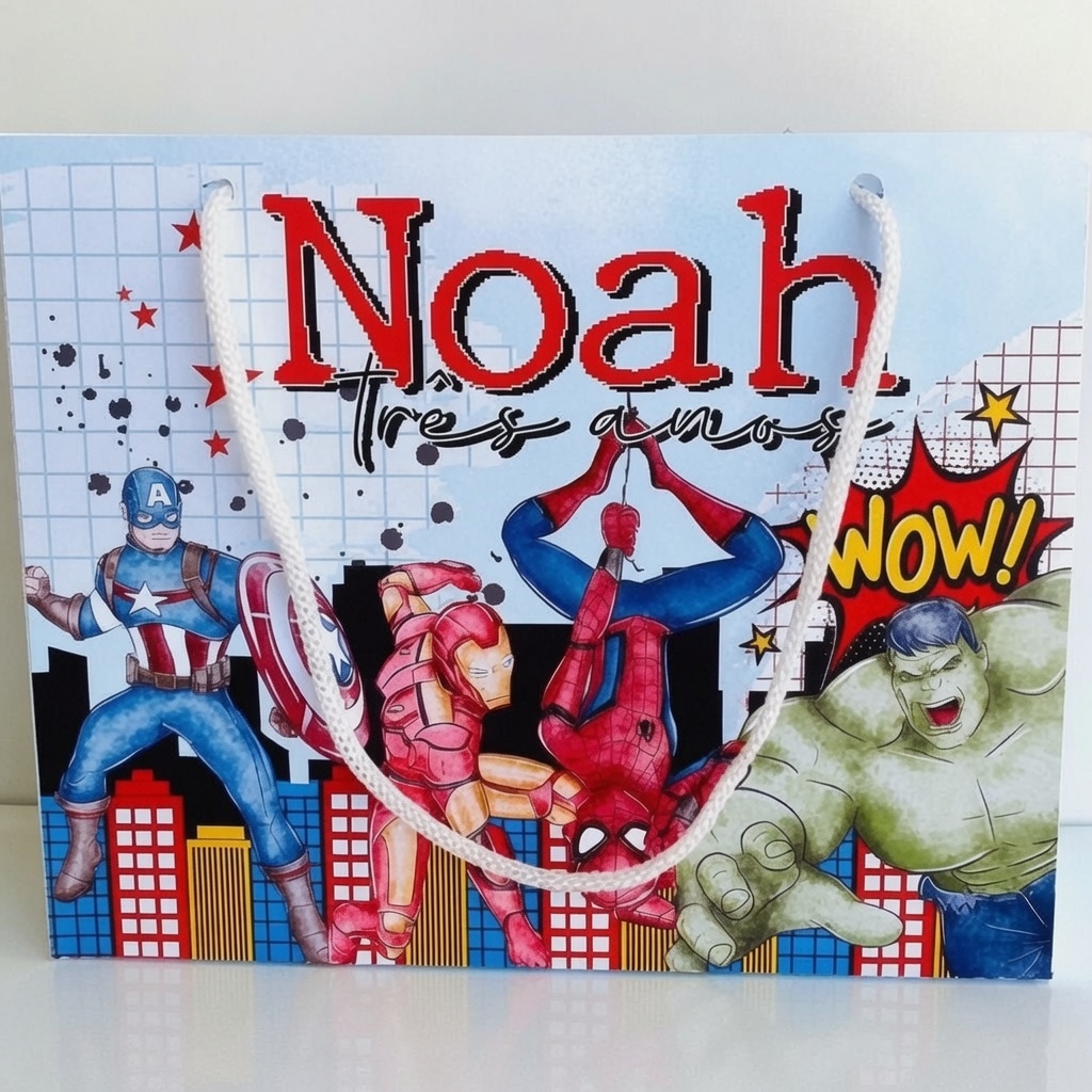 Kit Sacolinha Personalizada Vingadores Pegue e Monte Lembrancinha para Festa de Aniversário