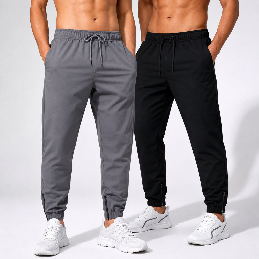 Kit 2 Calças Masculina Jogger Tactel com Elastano Leve Cordão Ajustável e Zíper no Punho Treino