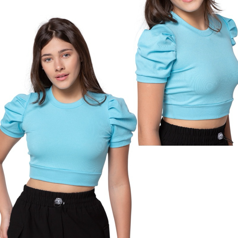 Blusa Cropped Feminina Juvenil Manga Princesa Algodão Canelado Moda Estilosa TAM 10/12/14/16 Modinha Adolescente