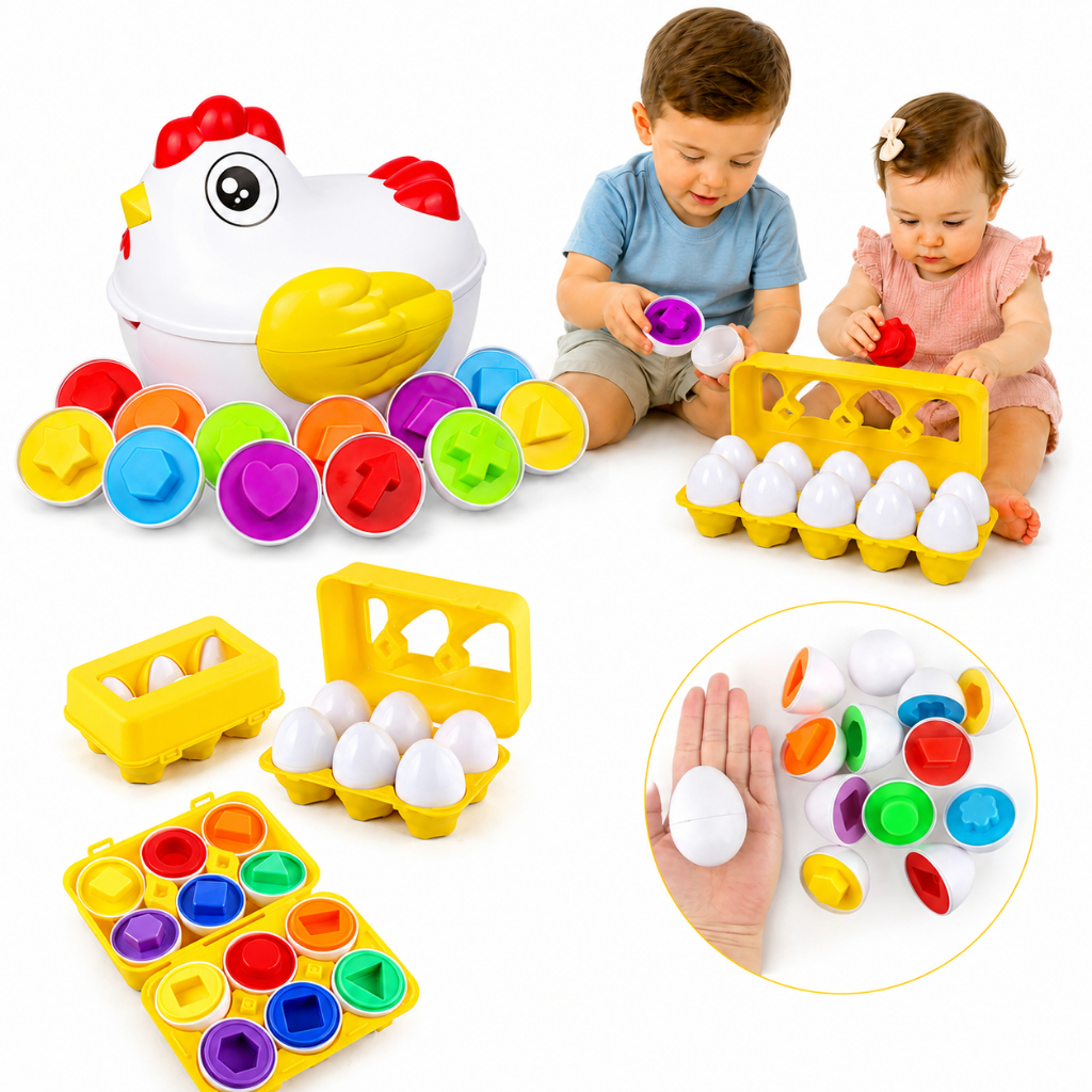 Brinquedo Educativo Montessori Infantil Caixa Ovos De Encaixar Formas Geométricas e Cores