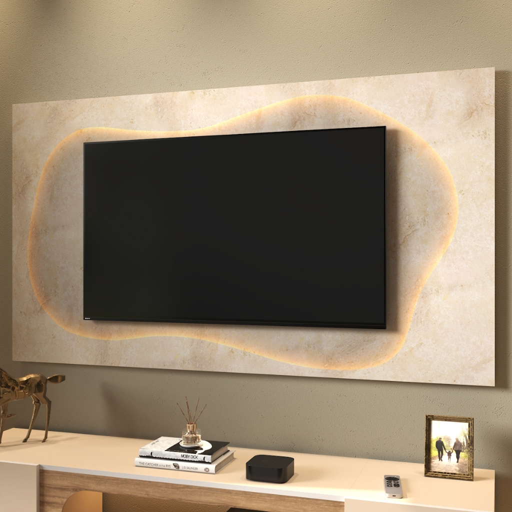 Painel de TV Home Theater Moderno Decorativo em MDF para Sala de Estar com TV até 50 Polegadas com Passa Fios