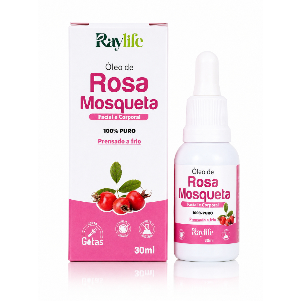 Óleo de Rosa Mosqueta Raylife Rubiginosa 100% Puro 30ml , Hidrata e Clareia Pele Bellaphytus