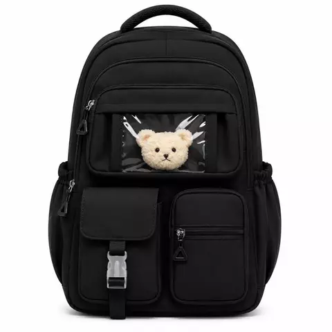 Mochila Escolar Juvenil com Bolsa Transparente para Urso de Pelúcia, Grande Capacidade Impermeável para Faculdade