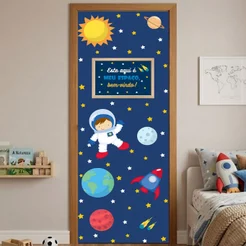 Capa de Porta Astronauta 0,80x2,10m Decoração Quarto Infantil Veste Porta Em Tecido C/Elástico