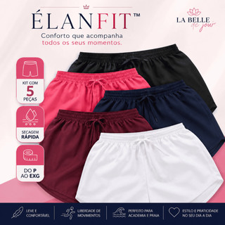 Kit 5 Shorts Feminino Tactel Secagem Rápida Academia Praia Corrida Cintura Confortável P ao EXG