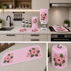 Kit Jogo de Cozinha 7 Peças Estampado Oxford Capa Liquidificador Botijão Panos de Copa