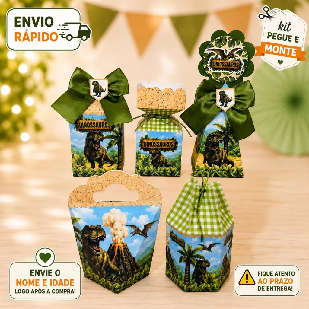kit Caixinhas Personalizadas para Festa DINOSSAUROS Lembrancinhas de Aniversário DESMONTADO.