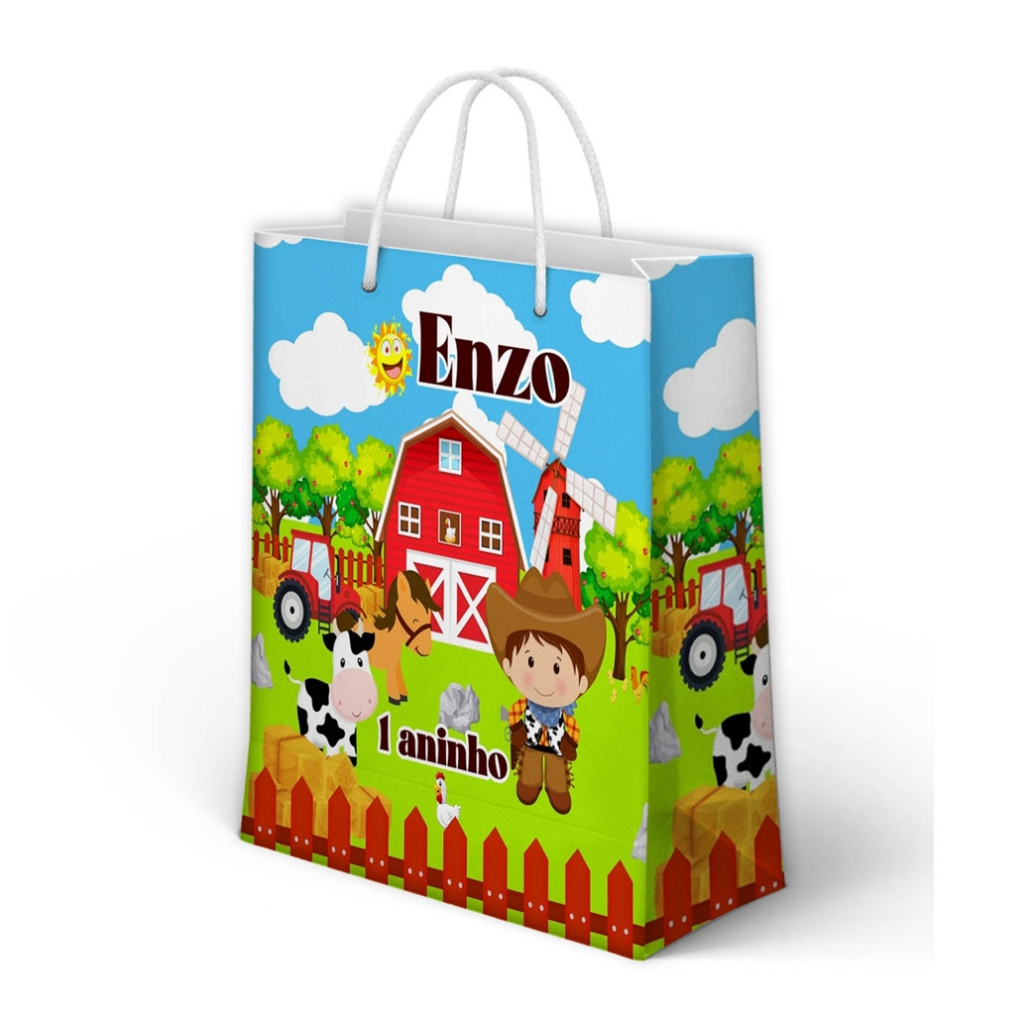 Sacolinha Fazendinha Personalizada para Aniversário/ Lembrancinha Festa Infantil / Qualquer nome e idade