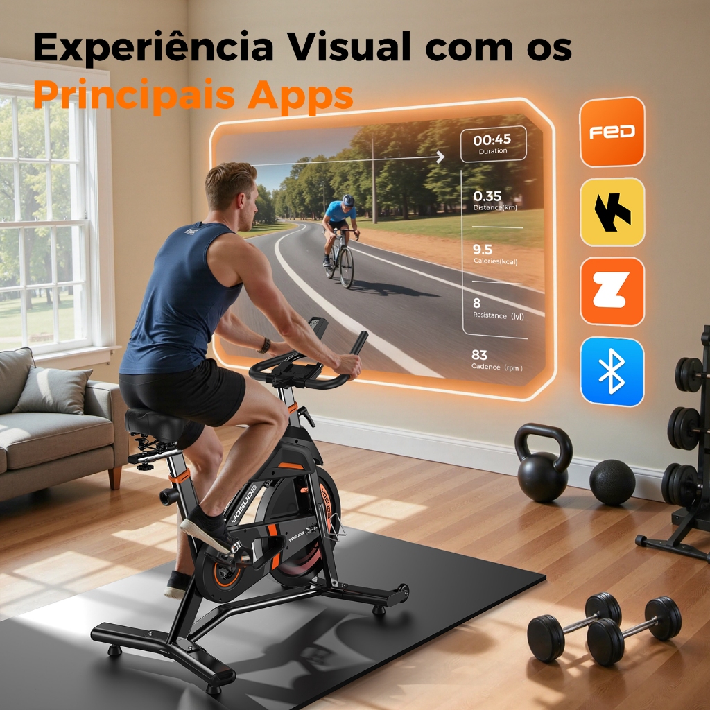 FED Bicicleta Ergométrica Profissional 180KG Volante 23KG Magnética Bluetooth APP 100 Níveis Silenciosa — imagem 2 de 2