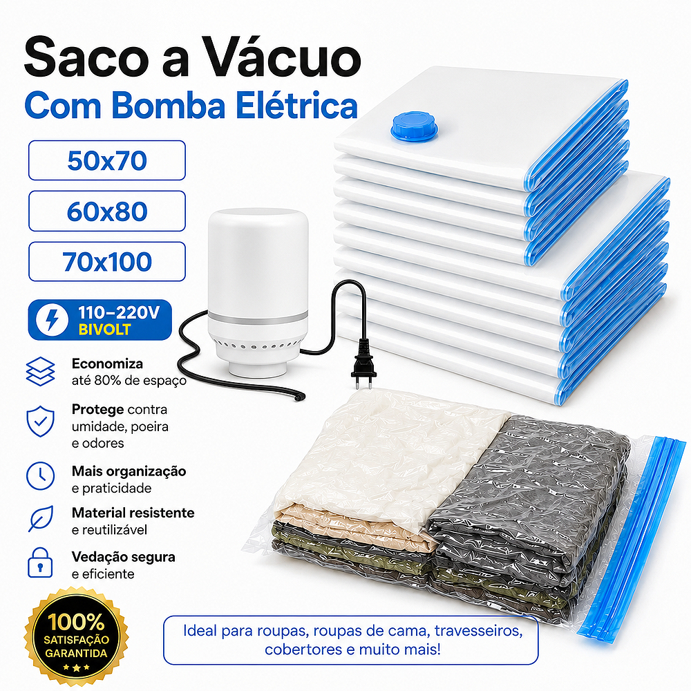 Kit 12 Saco a Vacuo Organização de Roupas Mala Viagem Guarda Roupas