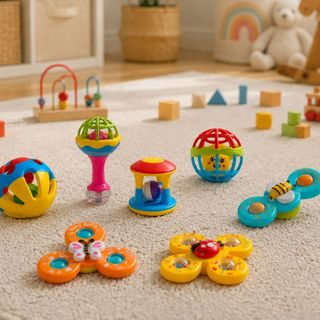 Kit Brinquedos Sensoriais Infantil 7 Peças Maraca Bola Torre Guizo Spinner Colorido