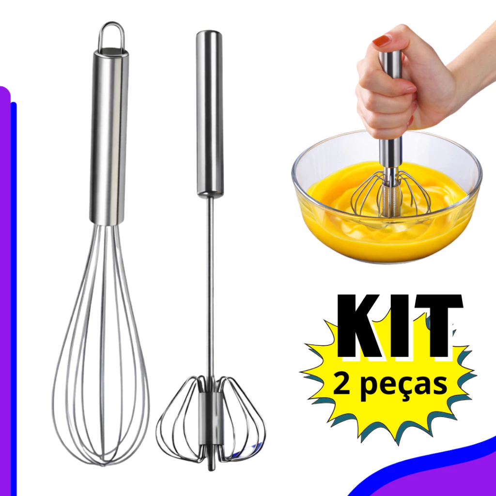 Foê Fouet Inox Premium Profissional + Batedor Manual Creme Ovos Massa Alta Resistência mix manual — imagem 1
