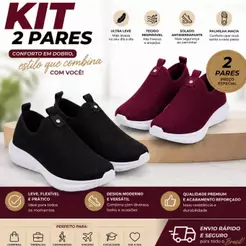 Kit 2 Tênis Feminino Meia Casual Calce Fácil Academia Treino Caminhada Macio leve Confortável Oferta