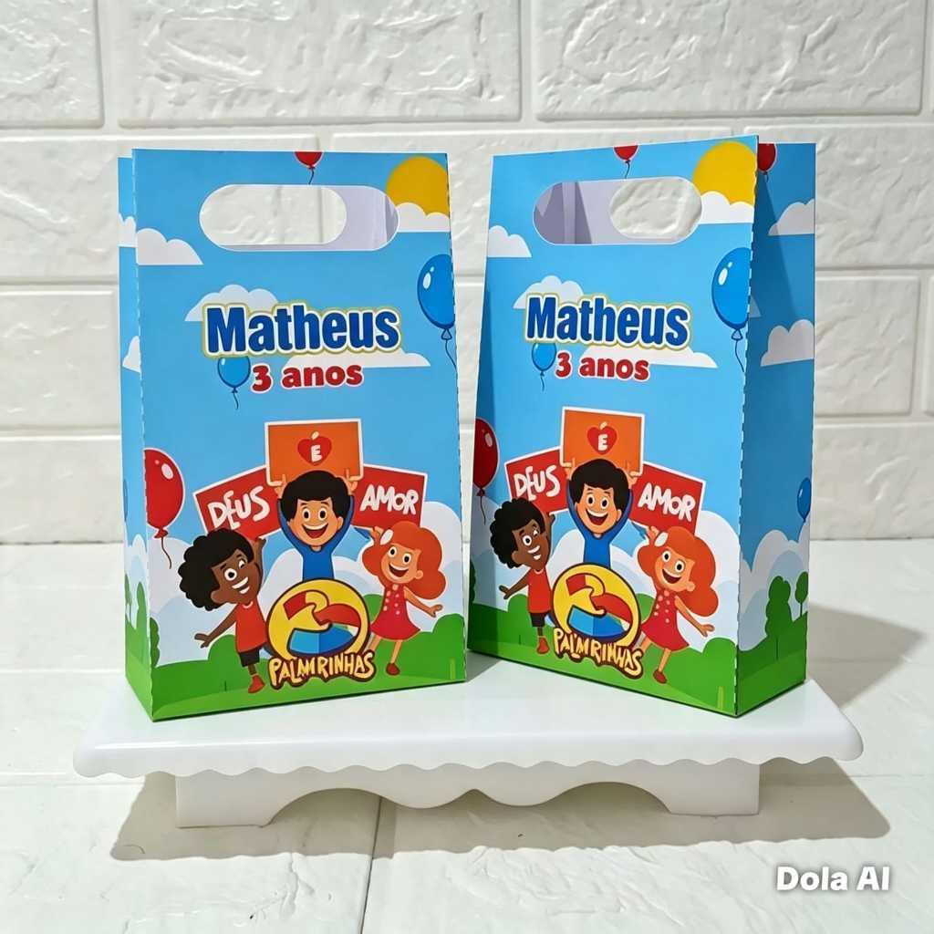 Sacolinha personalizada 3 PALAVRINHAS MENINO AZUL lembrancinhas com nome e idade
