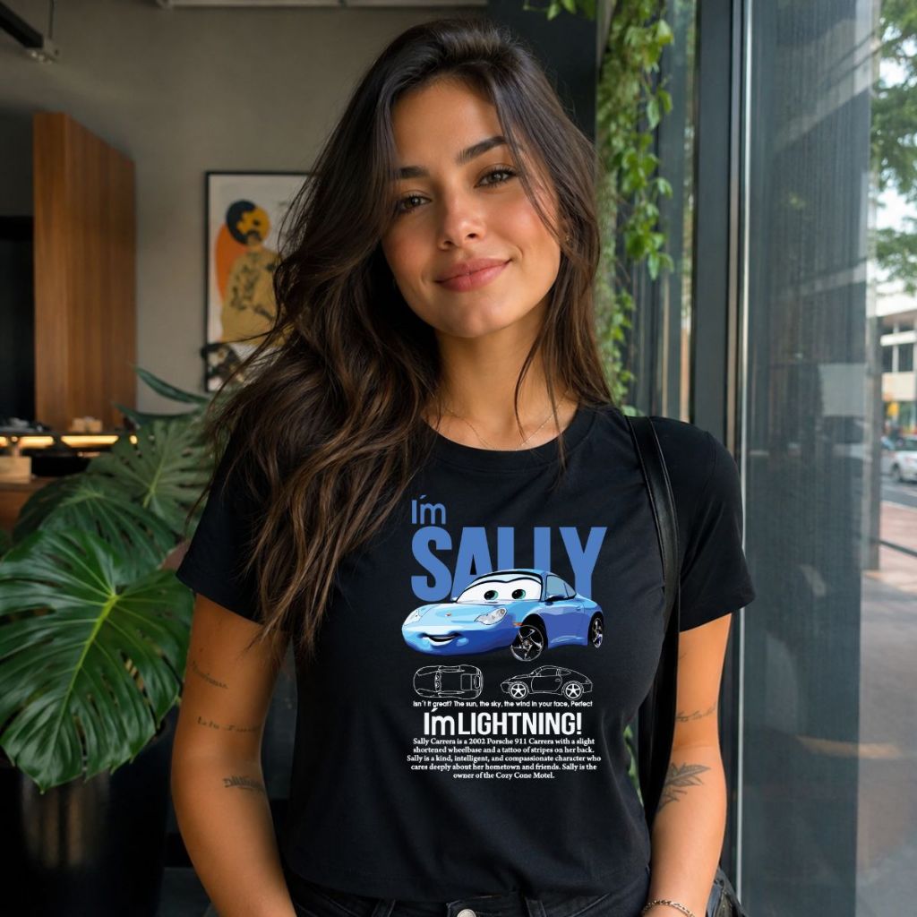 Camiseta Feminina Sally Carros 100% Algodão Premium Estampa Exclusiva Camisa Casual Confortável Envio Imediato