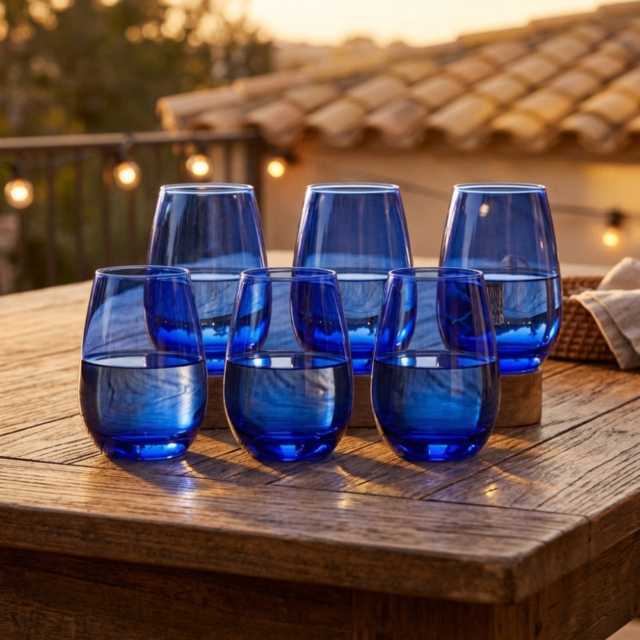 Jogo 6 Copos de Cristal Whisky Small Azul Elements Old 475ml - Ruvolo