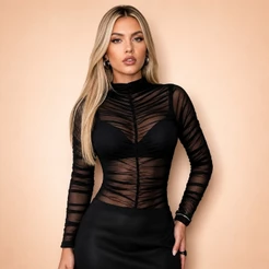 Body Drapeado Manga Longa Feminina