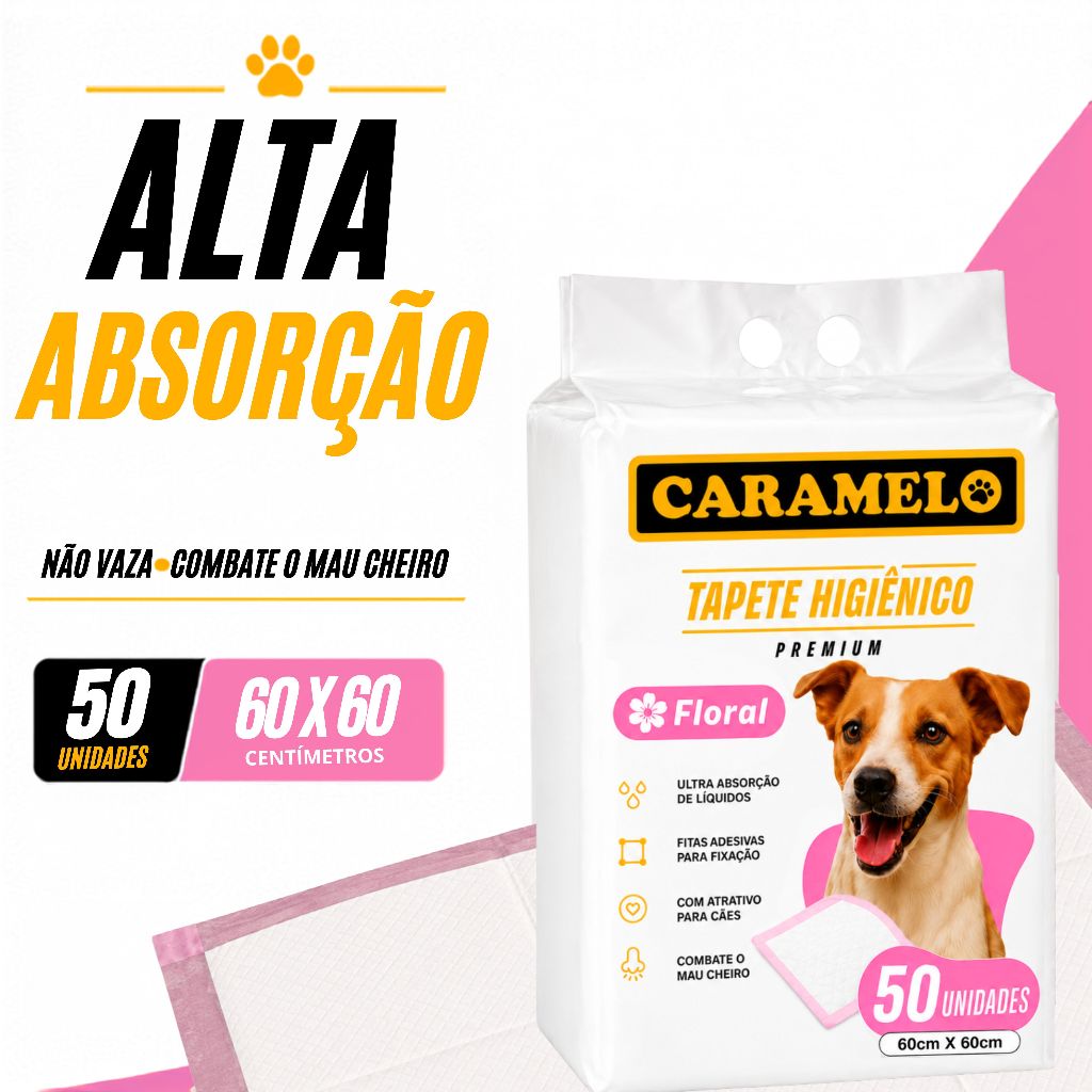 Tapete Higiênico Floral Premium - Caramelo - Alta Absorção - Não Vaza Combate mau cheiro — imagem 2 de 2