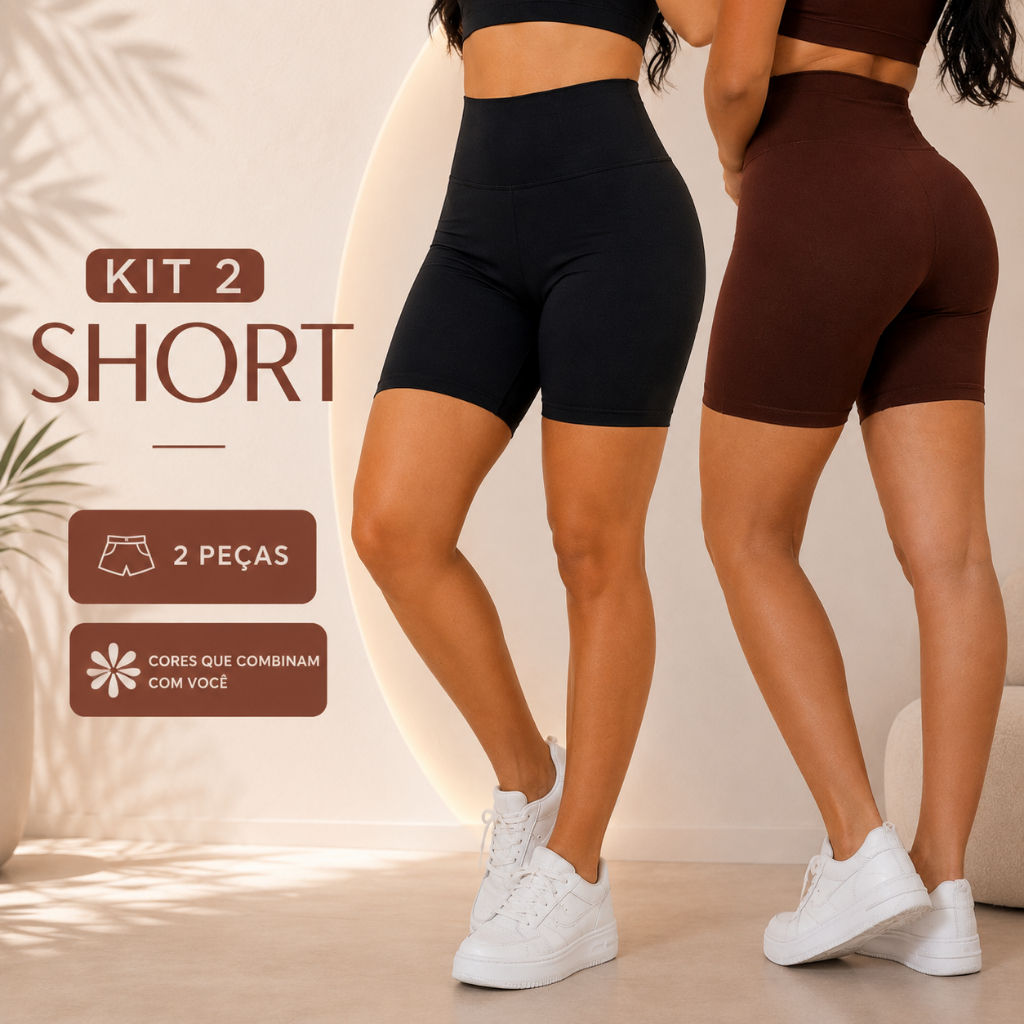 Kit 2 Short Fitness Cintura Alta Feminino Bermuda Legging Uso Diário Academia Anti Transparência