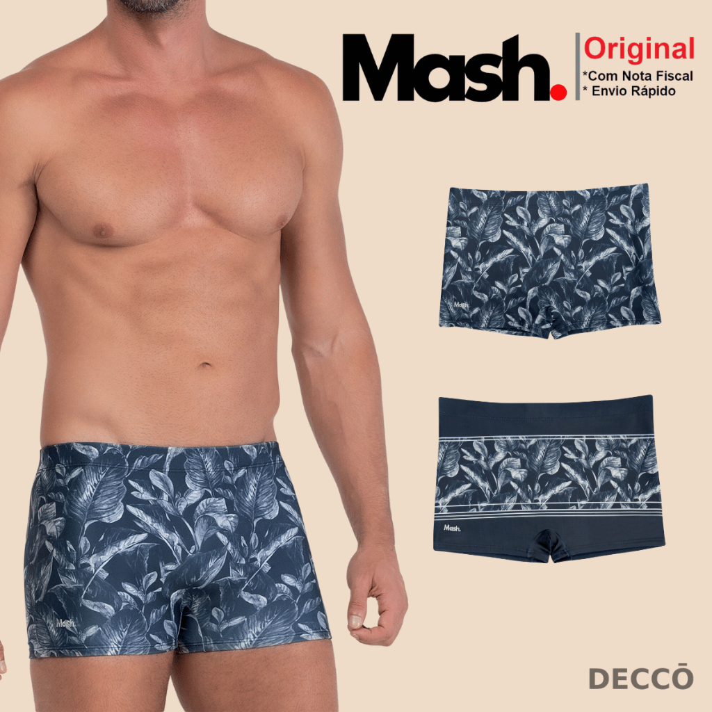 Sunga Boxer Box Masculina Forrada com Cordao de Regulagem Moda Praia FPS 50+ Est