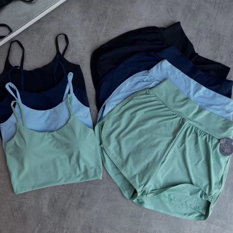 Conjunto Fitness Short Duplo Toque Gelado Poliamida Top Com Bojo Removível — imagem 1