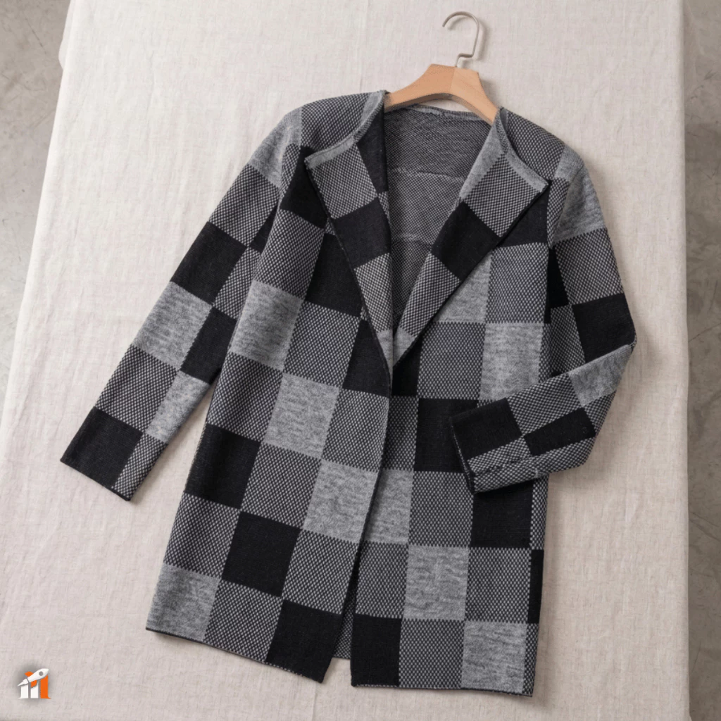 Kimono Casaco Feminino Cardigan Estampa Xadrez Tricot blusa frio - Ruiva Malhas — imagem 1