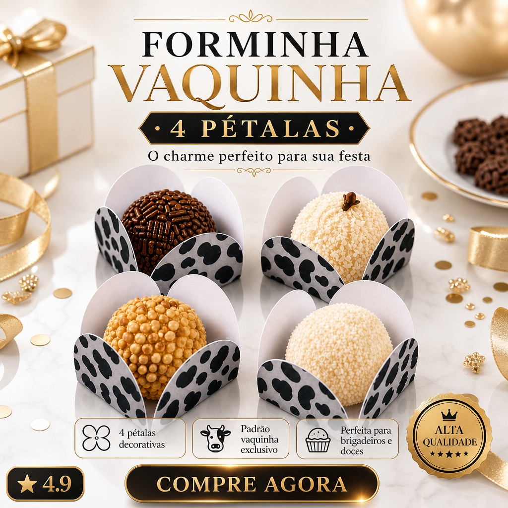 Forminhas 4 Pétalas Fazendinha Vaquinha Para Brigadeiro Beijinho Docinhos Festa Infantil Pronta Entrega