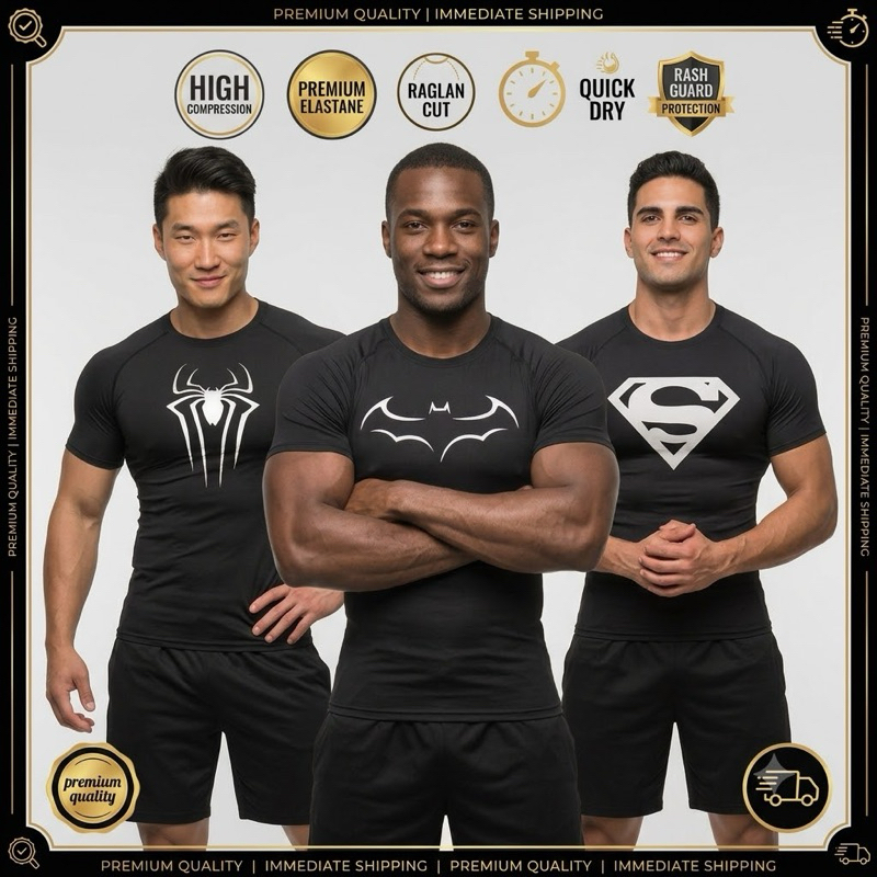 Camisa Camiseta Compressão Masculina Manga Curta Raglan Academia Fitness Treino Térmica Poliéster Elastano DryFit Heróis