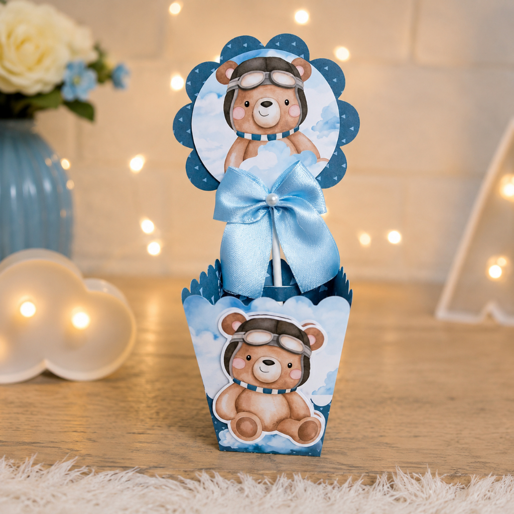 Centro de Mesa  Cachepot Ursinho Aviador Personalizados - Lembrancinhas - Festa Infantil - Aniversário