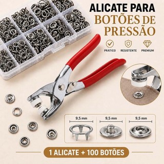 Alicate Aplicador Com 100 Botões De Metal De Pressão Para Roupa