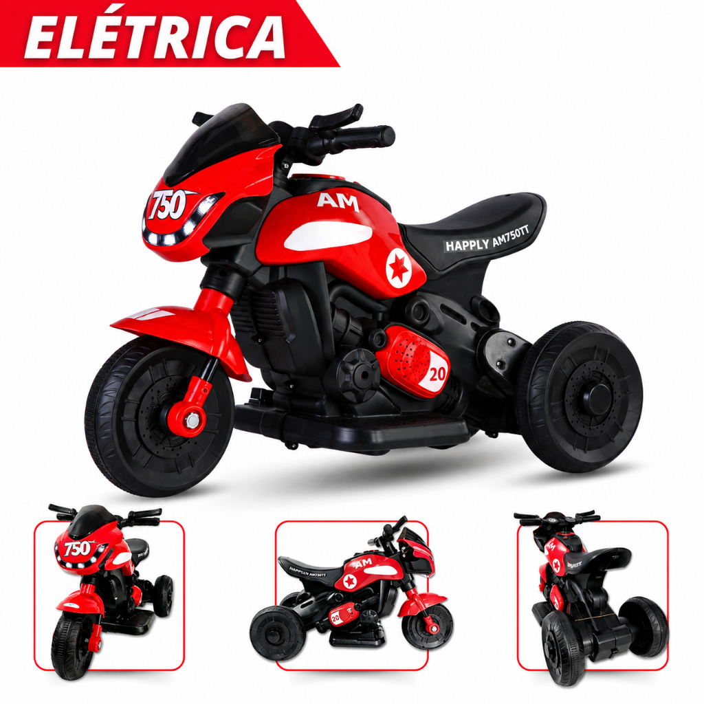 Mini Moto Elétrica Infantil Motinha Triciclo com Luz e Som Bateria 6v Recarregáv