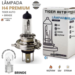 Lampada H4 Farol ALTO / BAIXO 55/60W 12V Halogena + Brinde