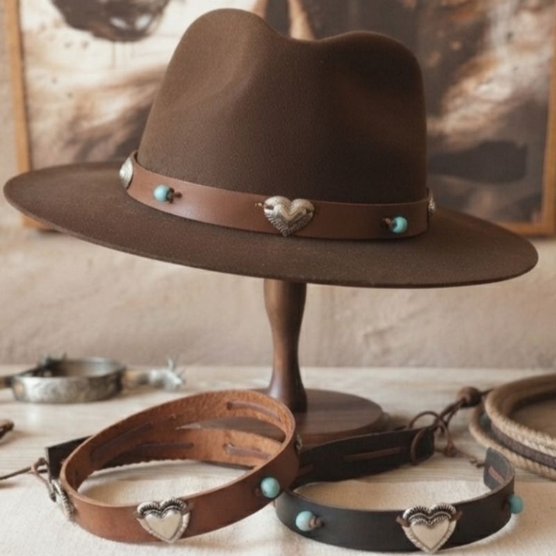 Bandinha de chapéu country feminino artesanal turquesa ajustável boiadeira cowgirl moda wester boho blogueira rodeio