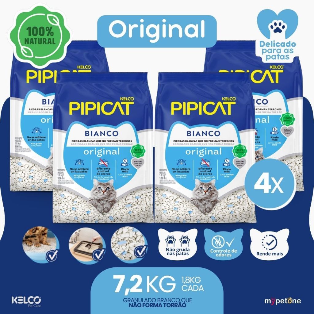 Kit 4 Pipicat Bianco Granulado Sanitário Kelco - 1,8 Kg
