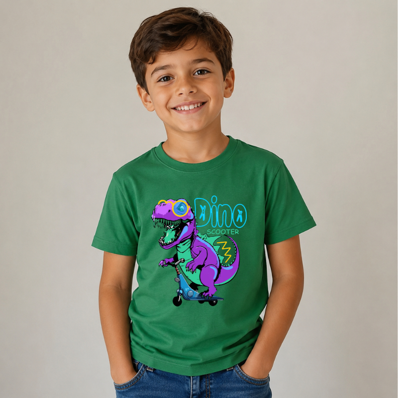 Camiseta Infantil Masculina 100% Algodão Estampa Dinossauro Qualidade Premium