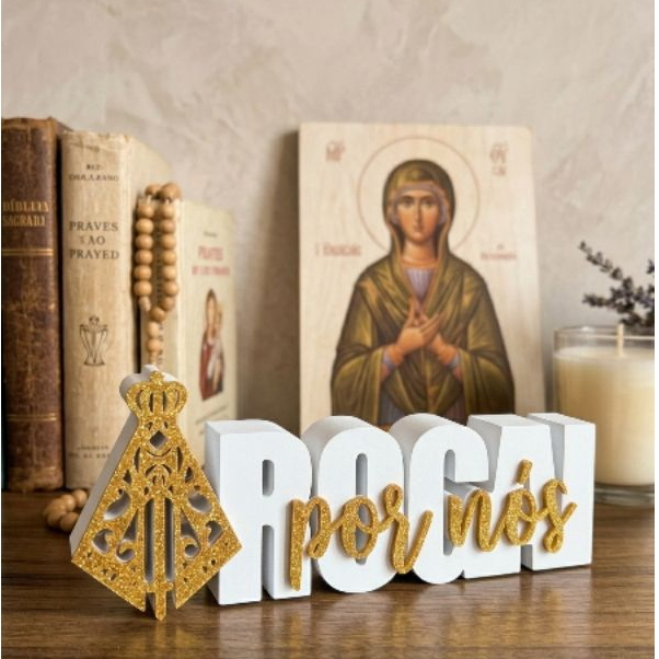 Enfeite Escultura Decorativa Nossa Senhora Aparecida Roga Por Nós Enfeite De Mesa Religioso Cantinho Da Fé
