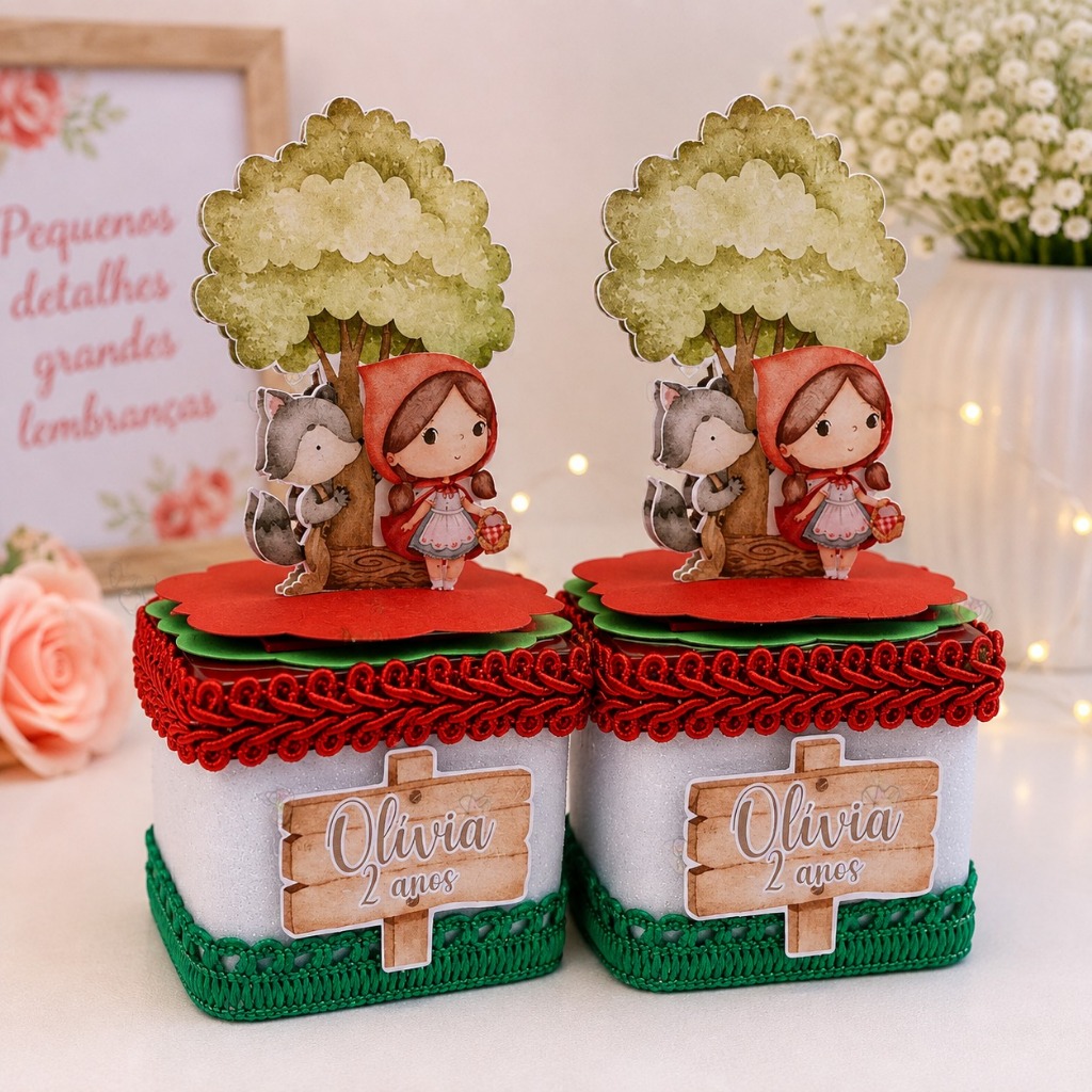 Caixinha Acrílica 5x5 Personalizada | Chapeuzinho vermelhou Qualquer Tema | Lembrancinha Festa Infantil | Kit 10, 20 uni