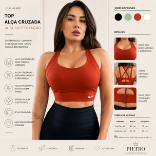 Top Feminino Azyt Regulável Esportivo Alta Sustentação e Costas Com Alças Cruzadas Fecho De Sutiã