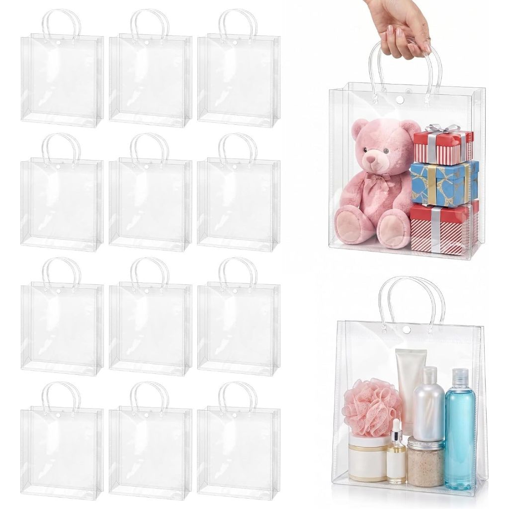 5/10/30/50 Sacos de Presente de PVC Transparente com Alças Sacolas Plásticas Reutilizáveis para Presentes e Festas
