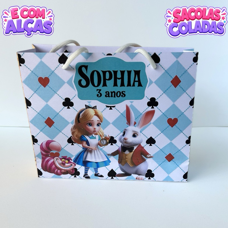 Sacola G Alice no País das Maravilhas Personalizados/Lembrancinha de Festa/Aniversário/Lembrancinha Festa Infantil