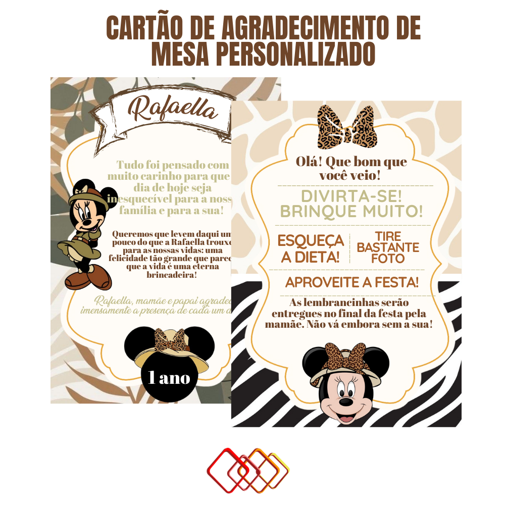 Safari da Minnie  - aesthetic - Plaquinha de Mesa Personalizada para Festa Infantil Instagramável -  Decoração