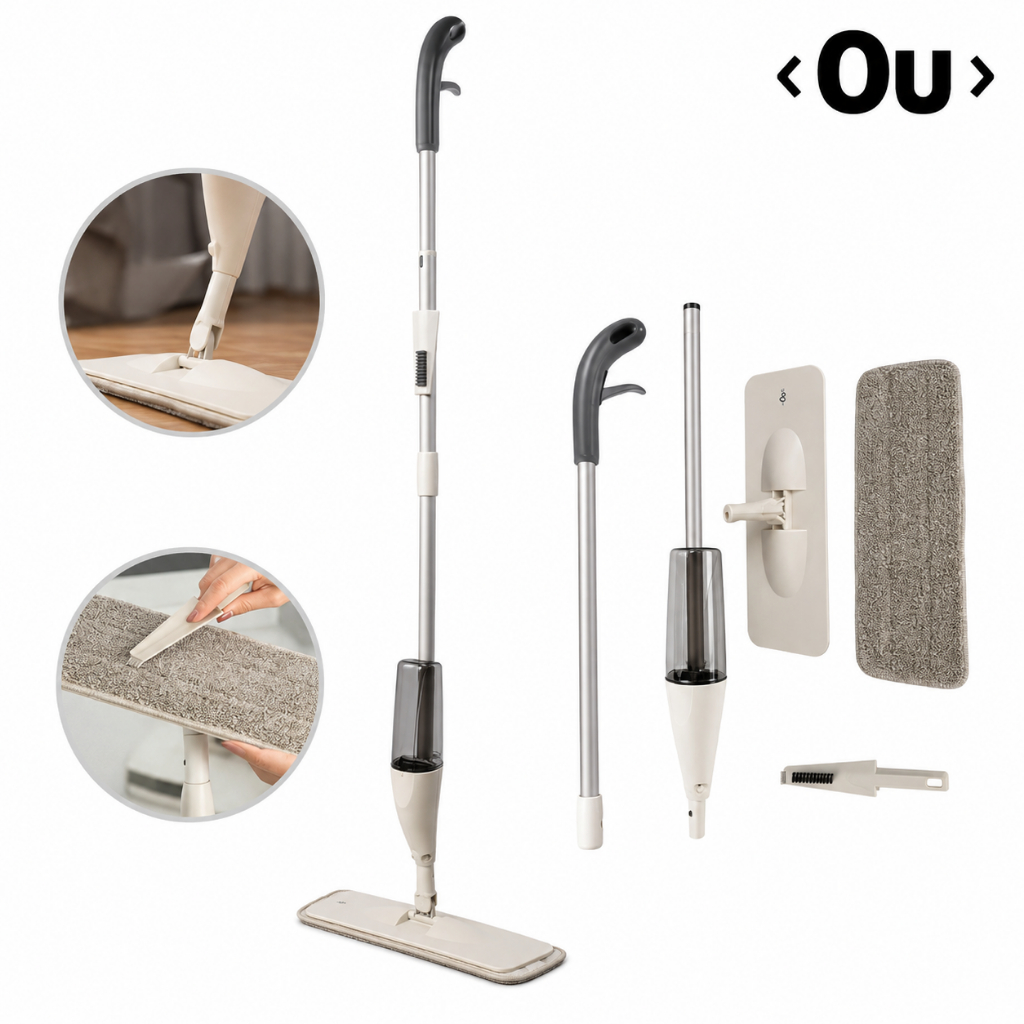 Mop Ou com Sistema de Spray Integrado Refil de Microfibra e Escova para Limpeza Rodo Esfregão