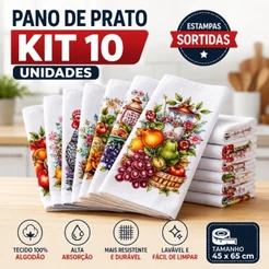 Pano de Prato Pé de Galinha 100% Algodão | Kit 2 a 10 Unidades | Estampas Sortidas