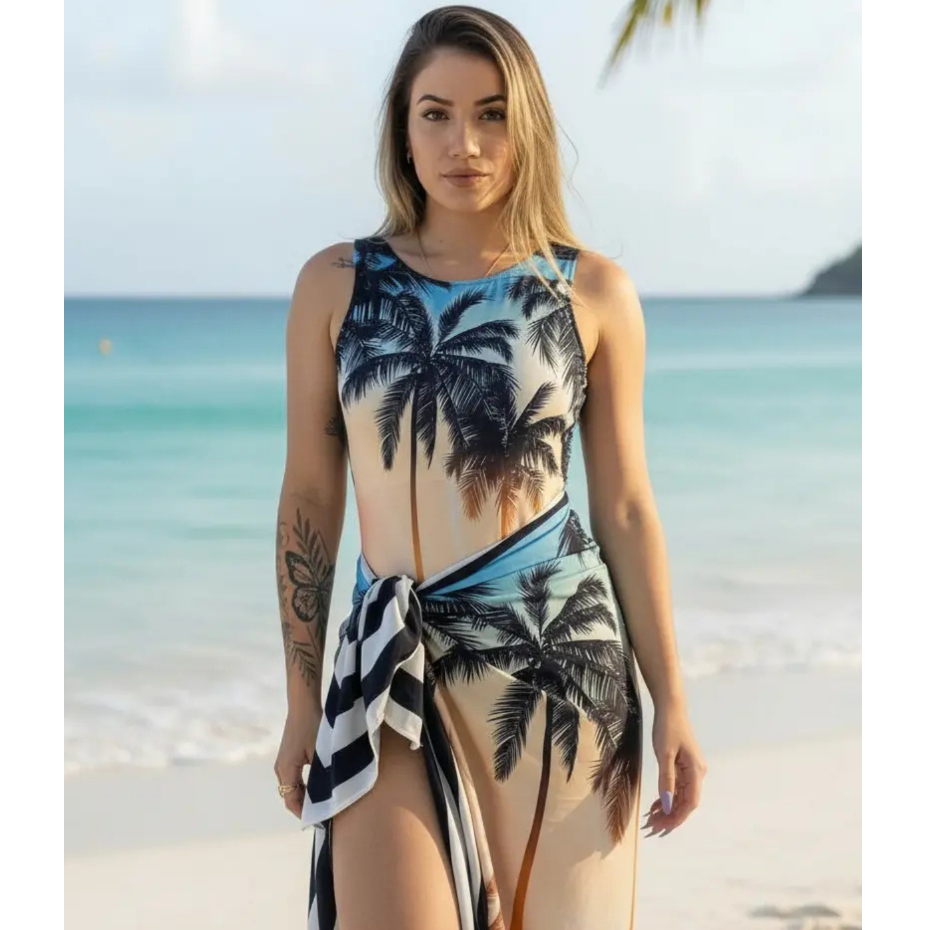 Conjunto Body/maiô + Pareô Saida De Praia Feminino
