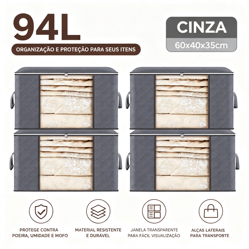 Wardrobe Caixa Organizadora 90L para Roupas com Tampa Anti-Poeira/Umidade/Insetos | Ideal para Cobertores e Casacos