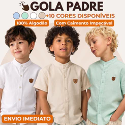 Camisa Social Infantil Menino Gola Padre 100% Algodão Casual Verão Masculina