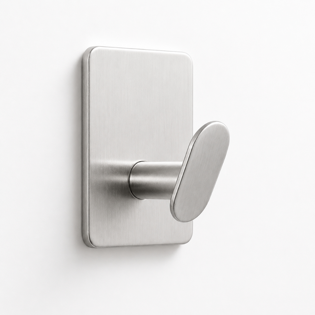 Gancho De Parede Adesivo Cabide Inox 3M Autocolante Prata Escovado 5x5 Sem Perfuração Multiuso Fácil Instalação